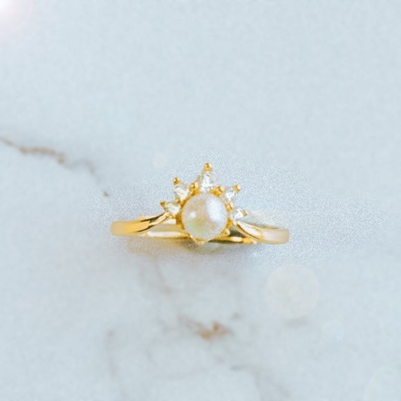 Gold Vermeil Genuine Freshwater Golden Open Ring - Picture 2 of 7